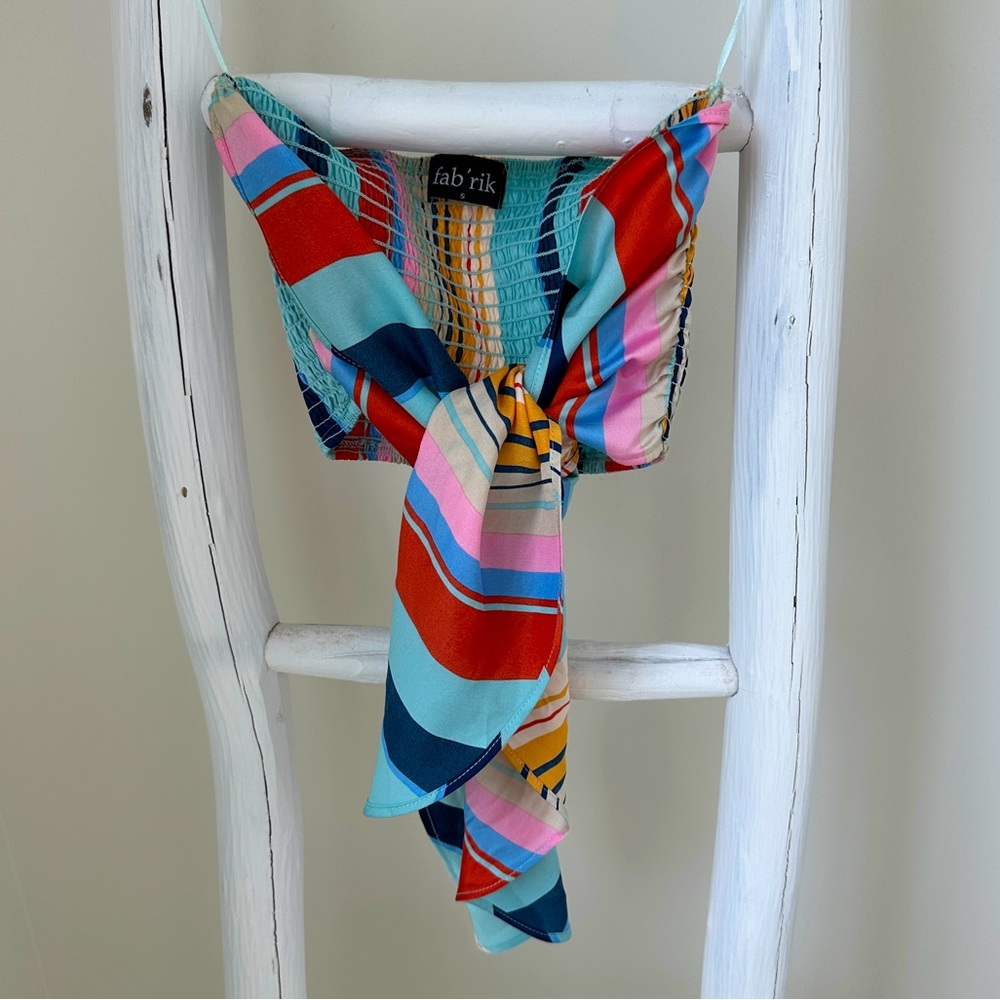 Fab’rik Vibrant Striped Front Tie Cropped Tube Top Size Small